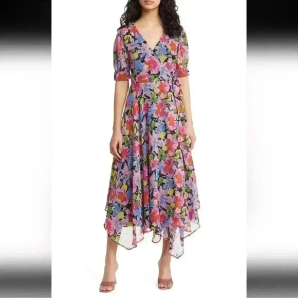 Topshop Dresses & Skirts - Topshop Print Wrap Midi Dress in Pink Multi Size 2